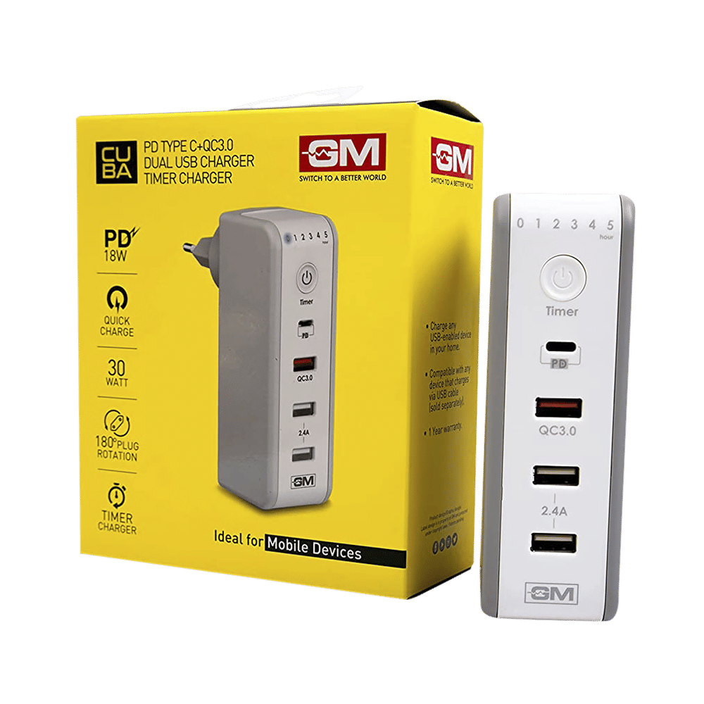 Buy GM Cuba 18W Type A & Type C 4Port Fast Charger (Adapter Only, 180